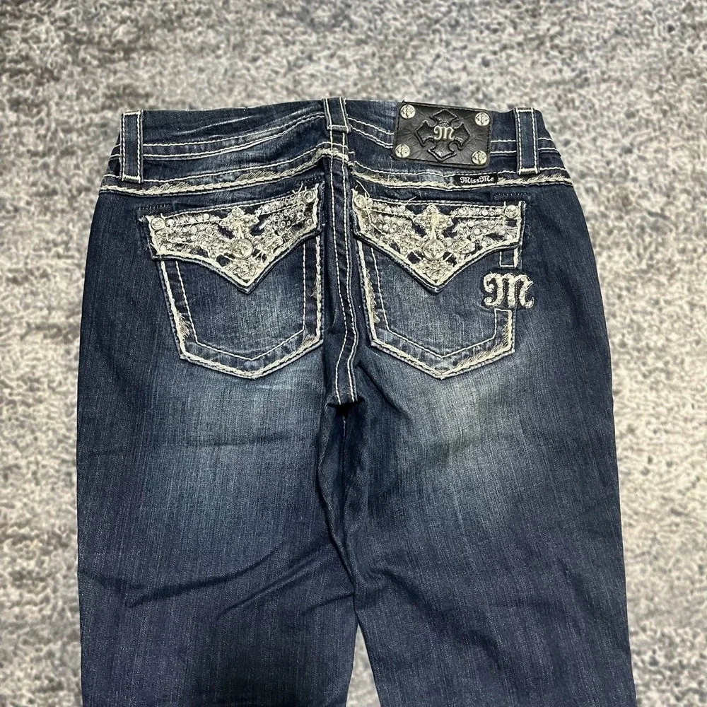 Miss Me Jeans Womens 26 (29x31) Blue Easy Boot Cut Low Rise Flare Rhinestone Y2K